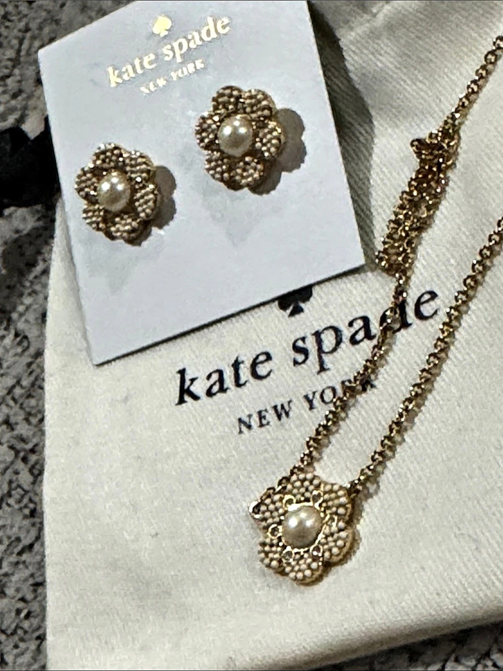 Kate Spade New York Spade Flower Pearl Pendant Necklace & Stud Earrings Gold &
